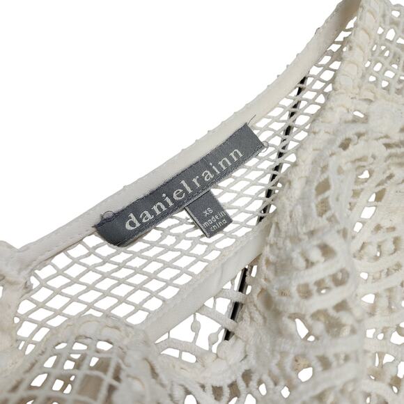 Daniel Rainn Womens Crochet Lace Blouse Size XS White Sheer Bohemian Cottage - Picture 6 of 10